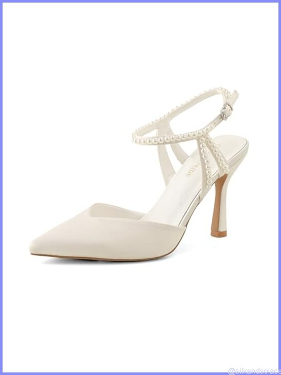 Shoes - Pearl Pumps Pointed Toe Ankle Strap Stiletto Heels Faux Leather Dressy
